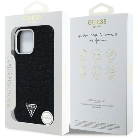 Guess Nakładka HC MagSafe FW Denim Triangle Logo do iPhone 16 Pro Max Czarna CG Mobile SAS Guess Nakładka HC MagSafe FW Denim Triangle Logo do iPhone 16 Pro Max Czarna CG Mobile SAS