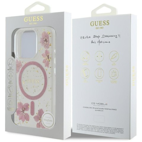 Guess Nakładka HC MagSafe Resin Flowers and Glitter do iPhone 16 Pro Max Różowa CG Mobile SAS Guess Nakładka HC MagSafe Resin Flowers and Glitter do iPhone 16 Pro Max Różowa CG Mobile SAS
