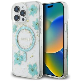 Guess Nakładka HC MagSafe Resin Flowers and Glitter do iPhone 16 Pro Max Turkusowa CG Mobile SAS