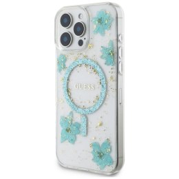 Guess Nakładka HC MagSafe Resin Flowers and Glitter do iPhone 16 Pro Max Turkusowa CG Mobile SAS