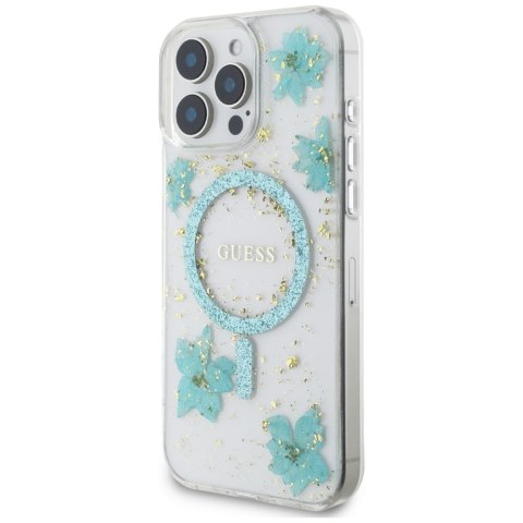 Guess Nakładka HC MagSafe Resin Flowers and Glitter do iPhone 16 Pro Max Turkusowa CG Mobile SAS Guess Nakładka HC MagSafe Resin Flowers and Glitter do iPhone 16 Pro Max Turkusowa CG Mobile SAS