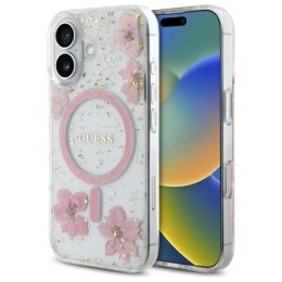 Guess Nakładka HC MagSafe Resin Flowers and Glitter do iPhone 16 Różowa CG Mobile SAS