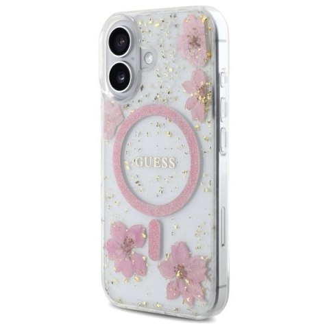 Guess Nakładka HC MagSafe Resin Flowers and Glitter do iPhone 16 Różowa CG Mobile SAS Guess Nakładka HC MagSafe Resin Flowers and Glitter do iPhone 16 Różowa CG Mobile SAS