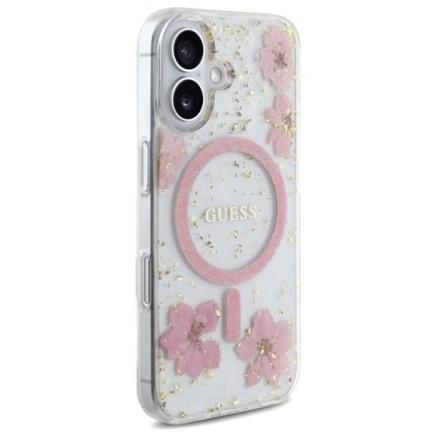 Guess Nakładka HC MagSafe Resin Flowers and Glitter do iPhone 16 Różowa CG Mobile SAS Guess Nakładka HC MagSafe Resin Flowers and Glitter do iPhone 16 Różowa CG Mobile SAS