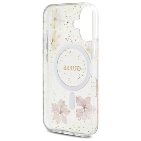 Guess Nakładka HC MagSafe Resin Flowers and Glitter do iPhone 16 Różowa CG Mobile SAS Guess Nakładka HC MagSafe Resin Flowers and Glitter do iPhone 16 Różowa CG Mobile SAS