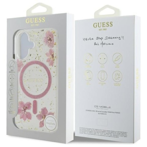 Guess Nakładka HC MagSafe Resin Flowers and Glitter do iPhone 16 Różowa CG Mobile SAS Guess Nakładka HC MagSafe Resin Flowers and Glitter do iPhone 16 Różowa CG Mobile SAS