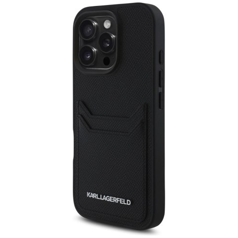 Karl Lagerfeld Nakładka HC Grained PU CardSlot Metal Elong do iPhone 16 Pro Max Czarna CG Mobile SAS Karl Lagerfeld Nakładka HC Grained PU CardSlot Metal Elong do iPhone 16 Pro Max Czarna CG Mobile SAS