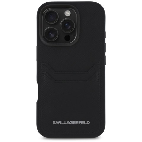 Karl Lagerfeld Nakładka HC Grained PU CardSlot Metal Elong do iPhone 16 Pro Max Czarna CG Mobile SAS Karl Lagerfeld Nakładka HC Grained PU CardSlot Metal Elong do iPhone 16 Pro Max Czarna CG Mobile SAS