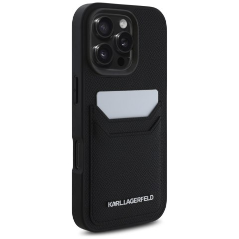 Karl Lagerfeld Nakładka HC Grained PU CardSlot Metal Elong do iPhone 16 Pro Max Czarna CG Mobile SAS Karl Lagerfeld Nakładka HC Grained PU CardSlot Metal Elong do iPhone 16 Pro Max Czarna CG Mobile SAS