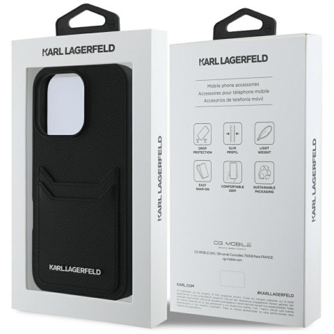 Karl Lagerfeld Nakładka HC Grained PU CardSlot Metal Elong do iPhone 16 Pro Max Czarna CG Mobile SAS Karl Lagerfeld Nakładka HC Grained PU CardSlot Metal Elong do iPhone 16 Pro Max Czarna CG Mobile SAS
