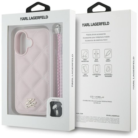 Karl Lagerfeld Nakładka HC Quilted PU Initial Logo & Chain Strap do iPhone 16 Różowa CG Mobile SAS Karl Lagerfeld Nakładka HC Quilted PU Initial Logo & Chain Strap do iPhone 16 Różowa CG Mobile SAS