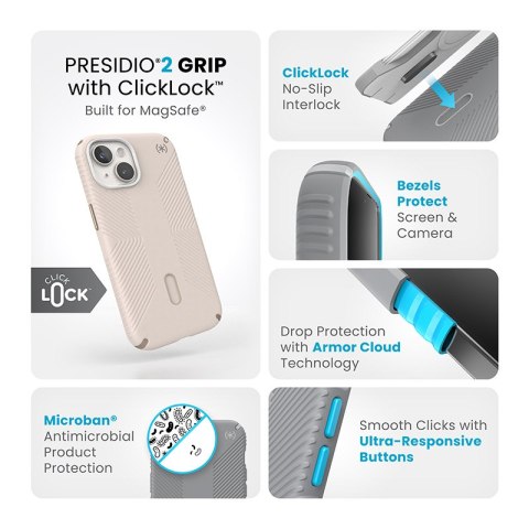 Speck Presidio2 Grip ClickLock & MagSafe - Etui iPhone 16e / iPhone 15 / iPhone 14 / iPhone 13 (Bleached Bone / Heirloom Gold / Speck Speck Presidio2 Grip ClickLock & MagSafe - Etui iPhone 16e / iPhone 15 / iPhone 14 / iPhone 13 (Bleached Bone / Heirloom Gold / Speck