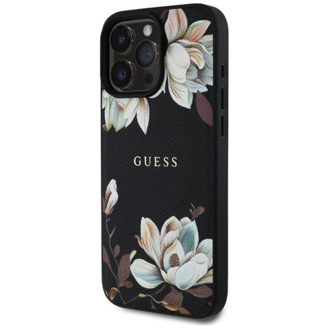 Guess Grained Printed Flower Pattern MagSafe - Etui do iPhone 16 Pro Max (czarny) Guess Guess Grained Printed Flower Pattern MagSafe - Etui do iPhone 16 Pro Max (czarny) Guess