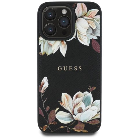 Guess Grained Printed Flower Pattern MagSafe - Etui do iPhone 16 Pro Max (czarny) Guess Guess Grained Printed Flower Pattern MagSafe - Etui do iPhone 16 Pro Max (czarny) Guess
