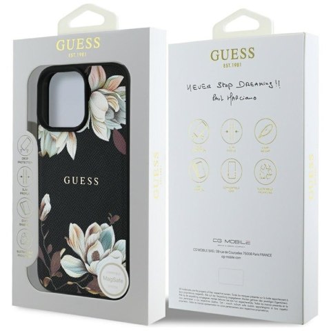 Guess Grained Printed Flower Pattern MagSafe - Etui do iPhone 16 Pro Max (czarny) Guess Guess Grained Printed Flower Pattern MagSafe - Etui do iPhone 16 Pro Max (czarny) Guess