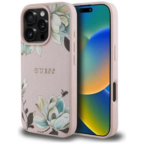 Guess Grained Printed Flower Pattern MagSafe - Etui do iPhone 16 Pro Max (różowy) Guess Guess Grained Printed Flower Pattern MagSafe - Etui do iPhone 16 Pro Max (różowy) Guess
