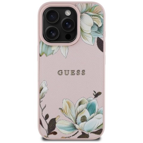 Guess Grained Printed Flower Pattern MagSafe - Etui do iPhone 16 Pro Max (różowy) Guess Guess Grained Printed Flower Pattern MagSafe - Etui do iPhone 16 Pro Max (różowy) Guess
