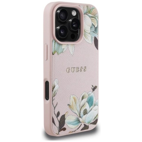 Guess Grained Printed Flower Pattern MagSafe - Etui do iPhone 16 Pro Max (różowy) Guess Guess Grained Printed Flower Pattern MagSafe - Etui do iPhone 16 Pro Max (różowy) Guess