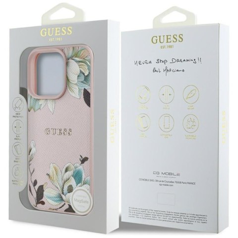 Guess Grained Printed Flower Pattern MagSafe - Etui do iPhone 16 Pro Max (różowy) Guess Guess Grained Printed Flower Pattern MagSafe - Etui do iPhone 16 Pro Max (różowy) Guess
