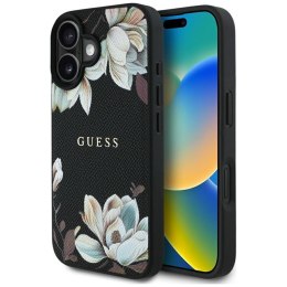 Guess Grained Printed Flower Pattern MagSafe - Etui do iPhone 16 (czarny) Guess
