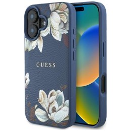 Guess Grained Printed Flower Pattern MagSafe - Etui do iPhone 16 (niebieski) Guess
