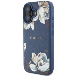 Guess Grained Printed Flower Pattern MagSafe - Etui do iPhone 16 (niebieski) Guess