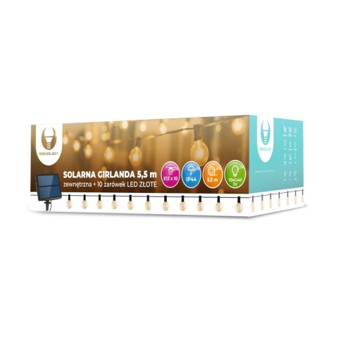 Forever Light Girlanda solarna LED SUNARI FLS-125 5,5m + 10 żarówek G40 złota IP44 TelForceOne S.A. Forever Light Girlanda solarna LED SUNARI FLS-125 5,5m + 10 żarówek G40 złota IP44 TelForceOne S.A.
