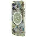 Guess Glitter Flowers Triangle Buttons MagSafe - Etui do iPhone 16 zielony Guess
