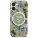 Guess Glitter Flowers Triangle Buttons MagSafe - Etui do iPhone 16 zielony Guess