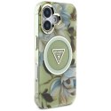 Guess Glitter Flowers Triangle Buttons MagSafe - Etui do iPhone 16 zielony Guess
