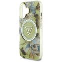 Guess Glitter Flowers Triangle Buttons MagSafe - Etui do iPhone 16 zielony Guess