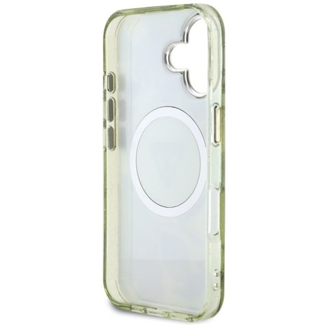 Guess Glitter Flowers Triangle Buttons MagSafe - Etui do iPhone 16 zielony Guess Guess Glitter Flowers Triangle Buttons MagSafe - Etui do iPhone 16 zielony Guess