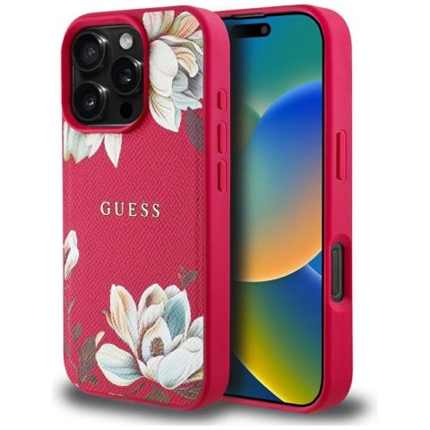 Guess Grained Printed Flower Pattern MagSafe - Etui do iPhone 16 Pro Max (fuksja) Guess Guess Grained Printed Flower Pattern MagSafe - Etui do iPhone 16 Pro Max (fuksja) Guess