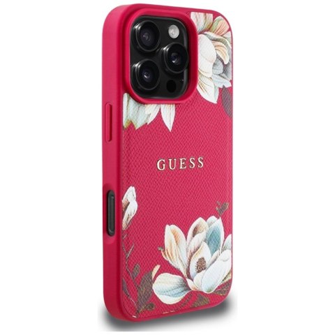 Guess Grained Printed Flower Pattern MagSafe - Etui do iPhone 16 Pro Max (fuksja) Guess Guess Grained Printed Flower Pattern MagSafe - Etui do iPhone 16 Pro Max (fuksja) Guess