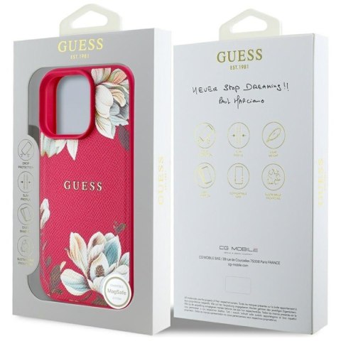 Guess Grained Printed Flower Pattern MagSafe - Etui do iPhone 16 Pro Max (fuksja) Guess Guess Grained Printed Flower Pattern MagSafe - Etui do iPhone 16 Pro Max (fuksja) Guess