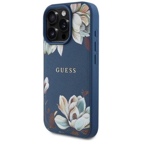 Guess Grained Printed Flower Pattern MagSafe - Etui do iPhone 16 Pro Max (niebieski) Guess Guess Grained Printed Flower Pattern MagSafe - Etui do iPhone 16 Pro Max (niebieski) Guess