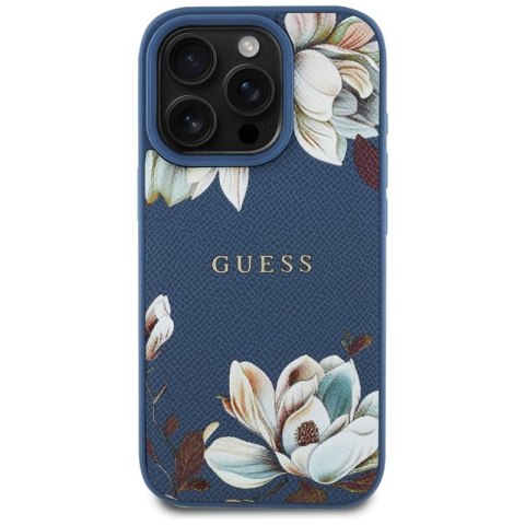 Guess Grained Printed Flower Pattern MagSafe - Etui do iPhone 16 Pro Max (niebieski) Guess Guess Grained Printed Flower Pattern MagSafe - Etui do iPhone 16 Pro Max (niebieski) Guess