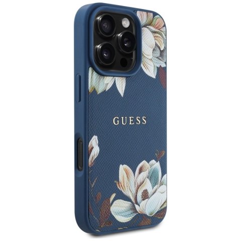 Guess Grained Printed Flower Pattern MagSafe - Etui do iPhone 16 Pro Max (niebieski) Guess Guess Grained Printed Flower Pattern MagSafe - Etui do iPhone 16 Pro Max (niebieski) Guess