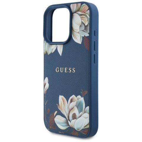 Guess Grained Printed Flower Pattern MagSafe - Etui do iPhone 16 Pro Max (niebieski) Guess Guess Grained Printed Flower Pattern MagSafe - Etui do iPhone 16 Pro Max (niebieski) Guess