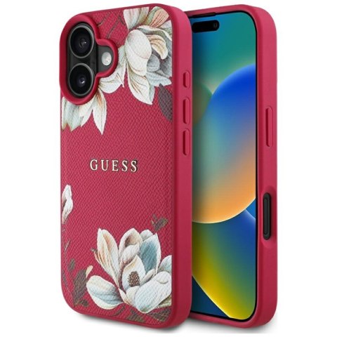 Guess Grained Printed Flower Pattern MagSafe - Etui do iPhone 16 (fuksja) Guess Guess Grained Printed Flower Pattern MagSafe - Etui do iPhone 16 (fuksja) Guess