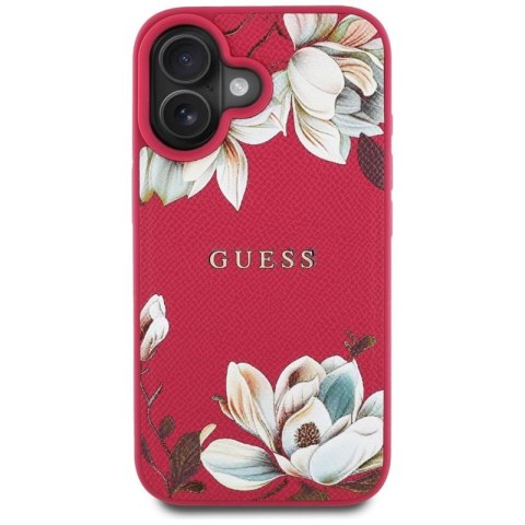 Guess Grained Printed Flower Pattern MagSafe - Etui do iPhone 16 (fuksja) Guess Guess Grained Printed Flower Pattern MagSafe - Etui do iPhone 16 (fuksja) Guess