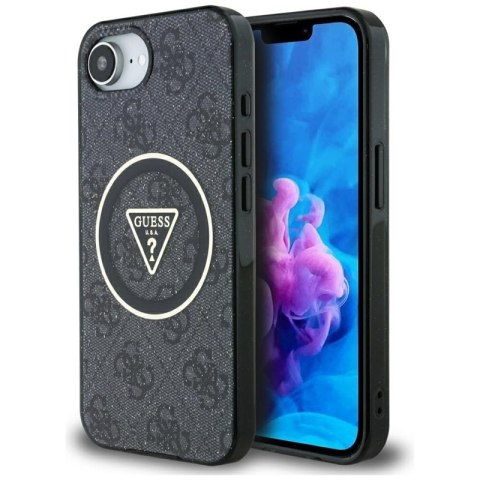 Guess IML Metal Glitter 4G Circle Triangle MagSafe - Etui do iPhone 16e (czarny) Guess Guess IML Metal Glitter 4G Circle Triangle MagSafe - Etui do iPhone 16e (czarny) Guess