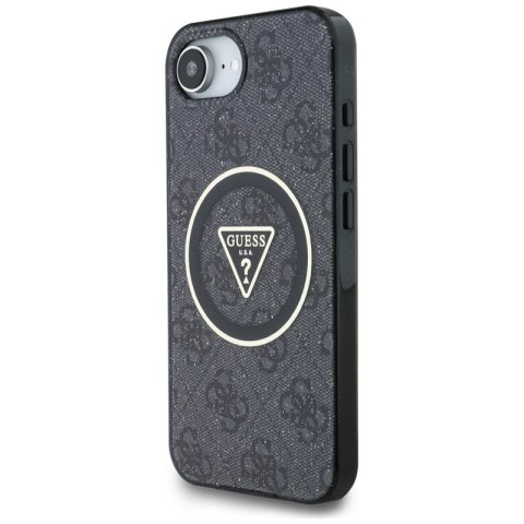 Guess IML Metal Glitter 4G Circle Triangle MagSafe - Etui do iPhone 16e (czarny) Guess Guess IML Metal Glitter 4G Circle Triangle MagSafe - Etui do iPhone 16e (czarny) Guess