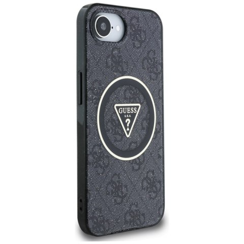 Guess IML Metal Glitter 4G Circle Triangle MagSafe - Etui do iPhone 16e (czarny) Guess Guess IML Metal Glitter 4G Circle Triangle MagSafe - Etui do iPhone 16e (czarny) Guess