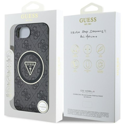 Guess IML Metal Glitter 4G Circle Triangle MagSafe - Etui do iPhone 16e (czarny) Guess Guess IML Metal Glitter 4G Circle Triangle MagSafe - Etui do iPhone 16e (czarny) Guess