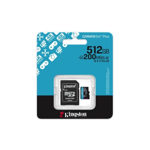 Kingston karta pamięci 512GB microSDXC Canvas Go Plus Gen4 200MB/s A2 U3 V30 + adapter Kingston Technology Deutschland GmbH Kingston karta pamięci 512GB microSDXC Canvas Go Plus Gen4 200MB/s A2 U3 V30 + adapter Kingston Technology Deutschland GmbH