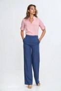 Spodnie bootcut z rayonu z krytym guzikiem SD111 Cobalt - Nife