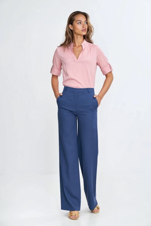 Spodnie bootcut z rayonu z krytym guzikiem SD111 Cobalt - Nife