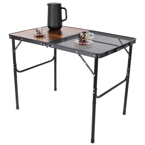 STOLIK TURYSTYCZNY SKŁADANY KEMPINGOWY 90X60X36-68CM SIATKA STALOWA DREWNO Enero Camp STOLIK TURYSTYCZNY SKŁADANY KEMPINGOWY 90X60X36-68CM SIATKA STALOWA DREWNO Enero Camp