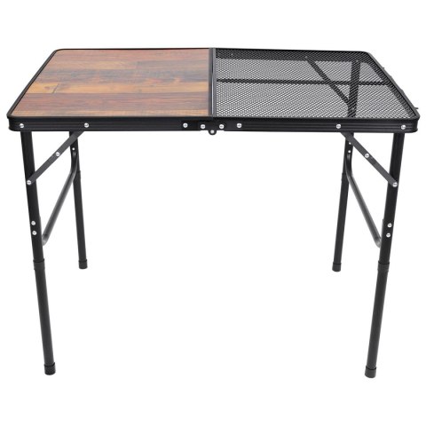 STOLIK TURYSTYCZNY SKŁADANY KEMPINGOWY 90X60X36-68CM SIATKA STALOWA DREWNO Enero Camp STOLIK TURYSTYCZNY SKŁADANY KEMPINGOWY 90X60X36-68CM SIATKA STALOWA DREWNO Enero Camp